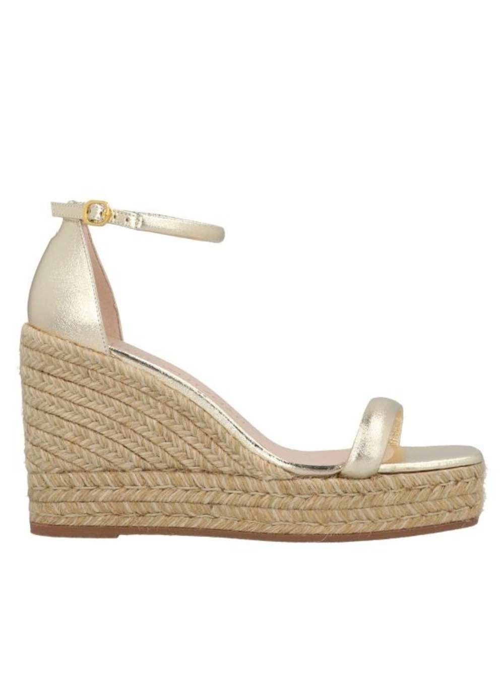 STUART WEITZMAN Nudist Wedge Espadrille Sandals Heels Metallic Gold Leather 6